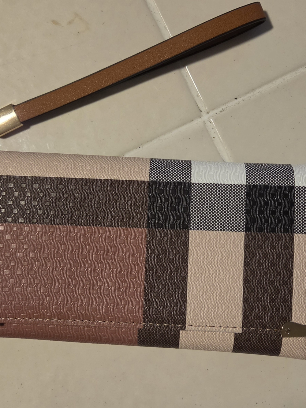 Wristlet Clutch in Pink and Brown Plaid